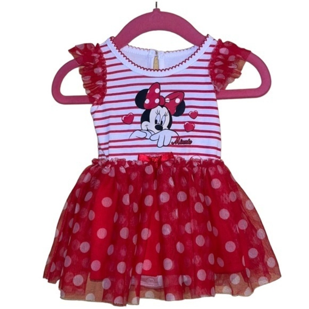 Disney Minnie Mouse Onesie Dress polka dot Red Black Size 0-3 Months
